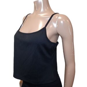 VINTAGE Y2K Cami Crop Top Ribbed Knit Sleeveless Tank Black Womens Size Large